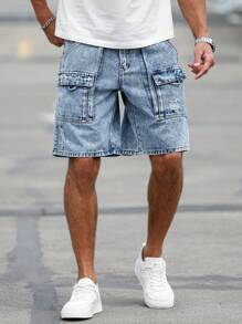 Manfinity Homme Quần short denim rách nhiều màu sắc giản dị dành cho nam - Màu xanh lam - Xem 8