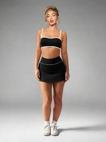 MISSGUIDED 高支撑运动训练文胸运动上衣带白色装饰健身舞蹈瑜伽工作室运动服吸湿排汗加厚性能