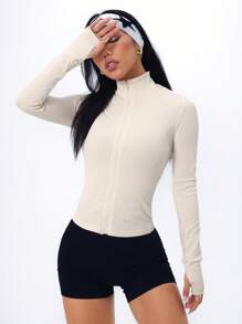 SHEIN Dewbera Simplistic Solid Color Zipper Comfortable Long Sleeve Sports Jacket Workout Jacket