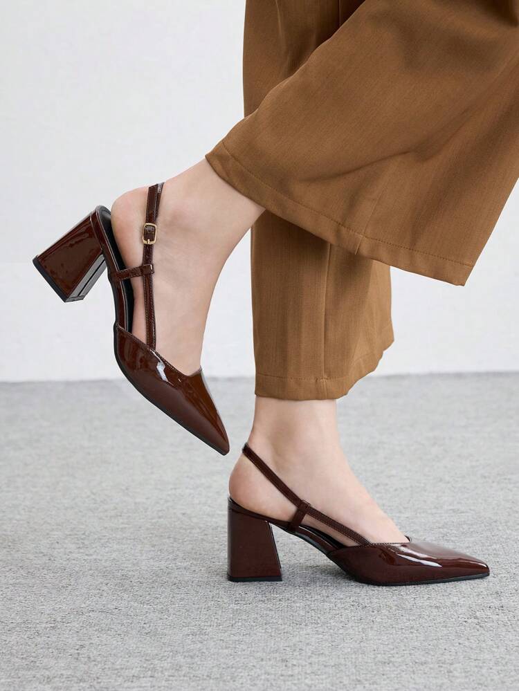 CUCCOO BIZCHIC Classic Brown Chunky Mid Heel Pumps, Minimalist Fashion For Commute, Date, Party, Holiday, Wedding For Christmas Spring Shoes
