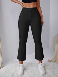 SHEIN EZwear 女士纯色牛仔裤，适合夏季 - 黑色 - 查看 3