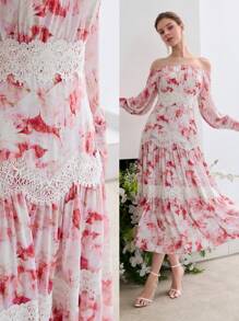 MOTF Soiréza CONTRAST LACE OFF SHOULDER DRESS - Multicolor - View 1