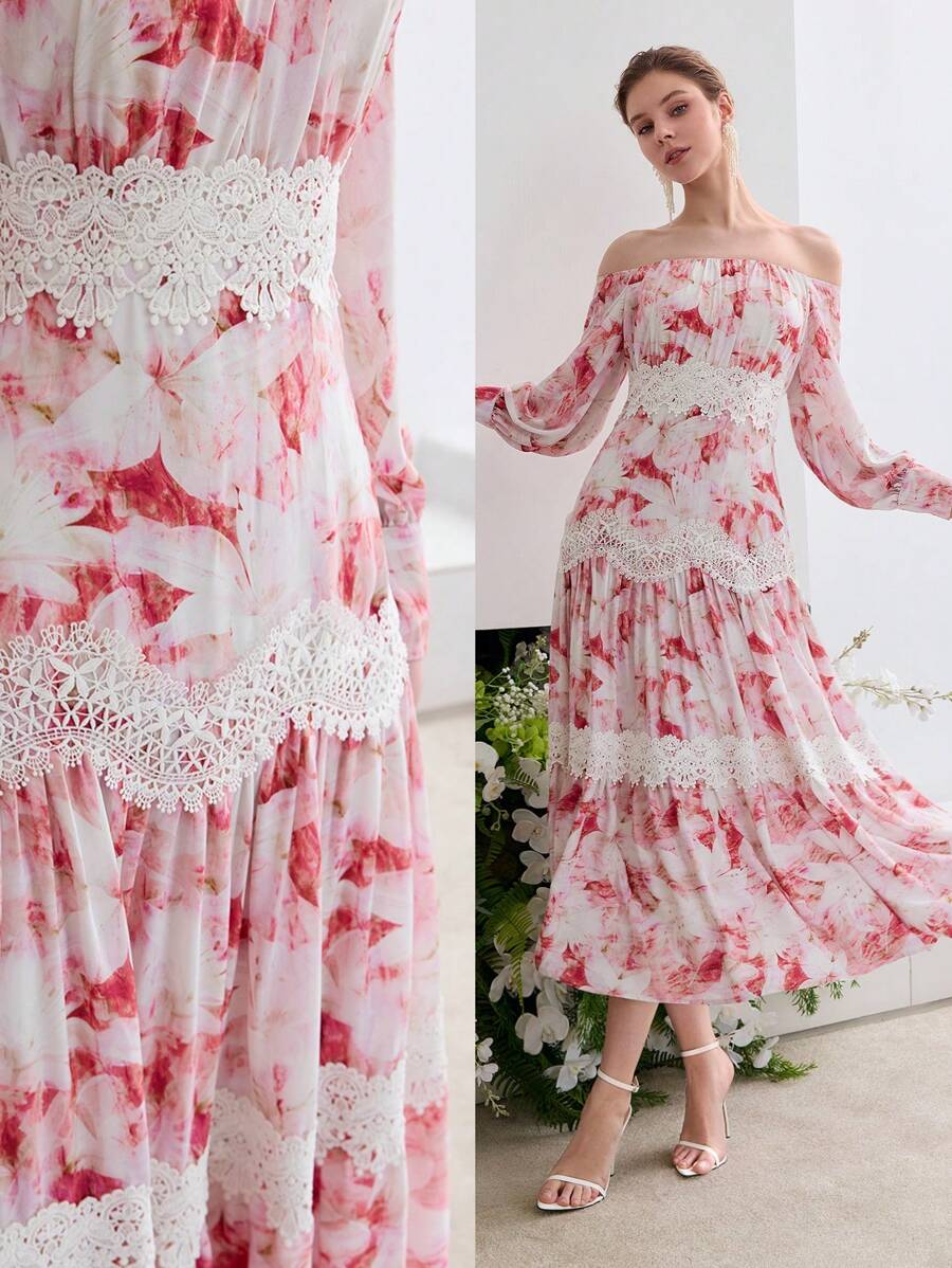 MOTF Soiréza CONTRAST LACE OFF SHOULDER DRESS - Multicolor - View 1