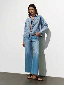 Lumivelle Women's Drawstring Low Waist Straight Leg Denim Jeans, Fashionable For Summer - Light Wash - View 8