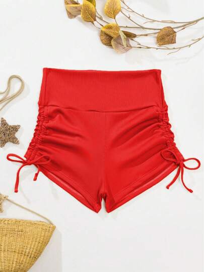 SHEIN Swim 女士纯色侧抽绳比基尼泳裤