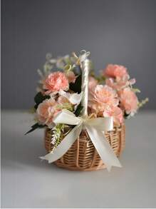 Cirelle 1 件手工编织藤条蝴蝶结篮子，波西米亚婚礼照片道具，海滩野餐装饰，夏日派对，户外新娘礼物，照片配件，拉玛桌装饰，下午茶使用，花园使用，民宿装饰，清爽春夏装饰 - 彩色 - 查看 9