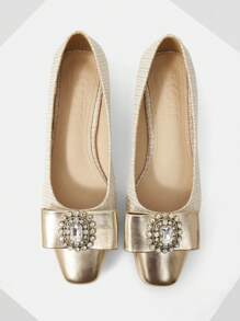 MOTF PREMIUM SQUARE TOE BOW & RHINESTONE BUCKLE FLAT - Gold - View 2
