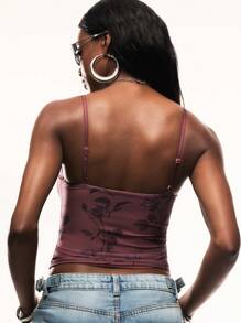 TypaGal Hollow Design Print Mesh Sling, Fashionable Suitable For Summer - Red Violet - View 2