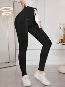 Modelyn 女式字母印花抽绳腰紧身休闲裤