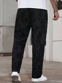 Manfinity CasualCool Pantalones casuales rectos y holgados para uso diario para hombres de talla grande, apropiados para salidas y vacaciones, con estampado de flores vintage rosa clásico en tejido jacquard texturizado, con cintura elástica y diseño de cierre, moda y práctico, regalo ideal para novio o esposo