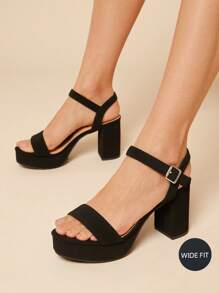 SHUZIA Women Comfortable Elegant Wide Fit Classic Strap Ankle Strap Platform Heel Sandals - Black - View 2