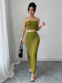 Elenzga Women Two Pieces Outfits For Daily Wear - Olive Green - View 4