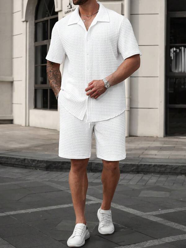 Manfinity CasualCool Herren Große Größenshirt und Shorts Set, modisch für den Sommer