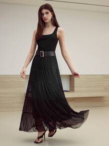 MOTF STUDIO POLKA DOT PRINT BELTED DRESS - Black - View 6