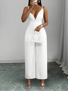 Slaydiva 2025 年夏季新款音乐节、复活节、西部风、游牧风、优雅、端庄的女士连体裤，适合婚礼、生日、毕业典礼、学生日常、休闲、度假、邮轮旅行、海滩、日光浴、流行深 V 领、结饰、交叉带、收腰、橙色 - 白色 - 查看 3