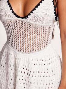 SHEIN SXY New Sexy Solid Colorblock Splice Double Layer Spaghetti Strap Bodycon Mini Dress For Women, Summer - Black and White - View 7