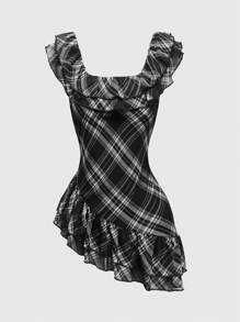 ROMWE J-Fashion Y2K Vintage Plaid Asymmetric Hem Tank Top