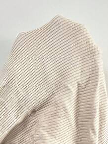 SHEIN PETITE Short Petite Colorblock Heart Collar Long Sleeve Ribbed Casual Knit Knit Pullover Fall Winter - Apricot - View 7