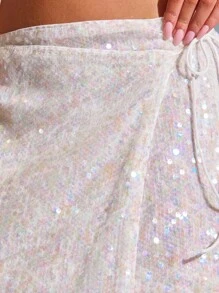 MUSERA 交叉亮片侧系带迷你裙 夏季 伊比沙岛 Y2k 酷女孩 节日 锐舞 度假 俱乐部 可爱 派对 假日 嘉年华 - 白色 - 查看 6