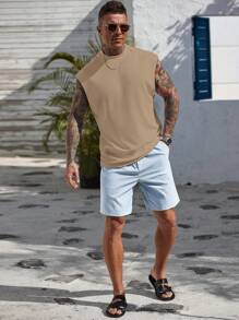 Manfinity CasualCool 男士纯色简约休闲无袖背心 - 卡其色 - 查看 5