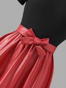 SHEIN Explorewe 青少年女孩夏季圆领短袖 PU 连衣裙，适合派对、通勤、休闲度假、优雅、婚礼、婚礼嘉宾