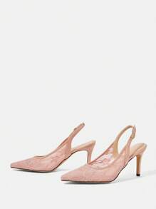 CUCCOO HITCHD Women Elegant Lace Embroidery Pointed Toe Shallow Pink Mesh Formal Shoes, High Heels Bridal Wedding Guest Party Pumps, Romantic Bridesmaid Shoes - Pink - View 9