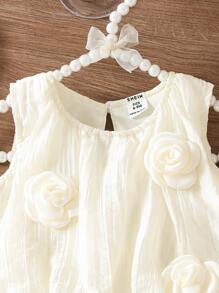 Bộ đồ 2 món áo không tay họa tiết hoa và quần short cho bé gái, mùa hè 2025 - Màu be - Xem 6