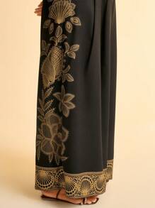 CAJUNI Plus Size Boho Vintage Resort Casual Ocean Print Loose Wide Leg Pants - Multicolor - View 3