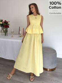 Siren Gaze 优雅厚重质感的褶皱A字裙，抗皱 - 黃色 - 查看 5