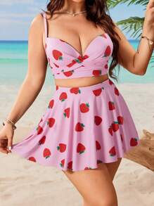 Swim Mod Plus Size Adjustable Spaghetti Strap Tankini Swimsuit For Summer Beach Vacation - Pink - View 3