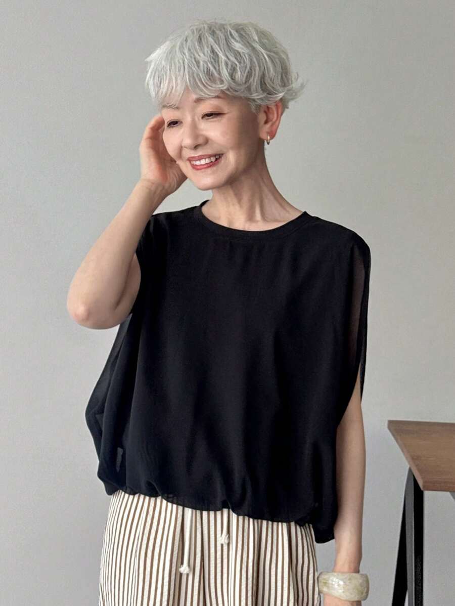 FRIFUL Women Chiffon Splicing 2 In 1 Cropped Casual Tank Top, Summer City Wear