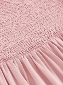 Chiquease Solid Frill Trim Ruffle Hem Dress Holiday Party Dress  Boho Vacation Fashionable Style For Summer Spring Fall Autumn - Baby Pink - View 4