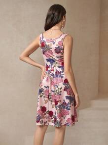 Amorya Floral bedrucktes A-Linien-Strickkleid mit ärmellosem Westen-Design für Frauen Herbst/Winter Frauenkleidung Schulanfang Bescheidene Vintage Old Money Lehrerin Outfits für Frauen Flughafen Schöne Kleidung für Frauen