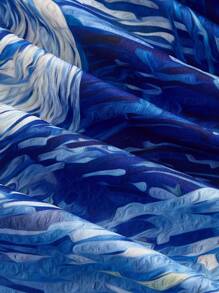 SHEIN MOD 星星印花腰部褶皱荷叶边下摆拼布前短后长连衣裙 - 彩色 - 查看 4