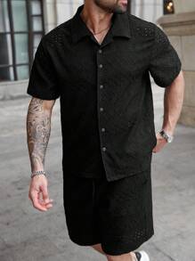 Manfinity Homme Plus-size heren effen kleur korte mouwen enkelrijs overhemd en shorts casual pak