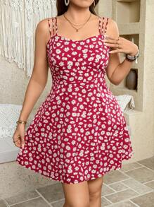 Breezaya Plus Size Spaghetti Strap Sleeveless All-Over Ditsy Floral Summer Camisole Dress