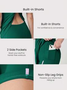 GLOWMODE FeatherFit™-Air Peekaboo Everyday Built-In Shorts Pocket Anti-Slip Dress Yoga Pilates Spring Summer Quick Dry Moisture Wicking - Green - View 5