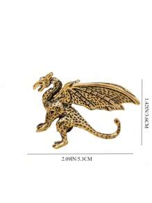 SHEIN 1 件复古黄铜凶猛龙雕像，古董神话西方龙桌面装饰摆件