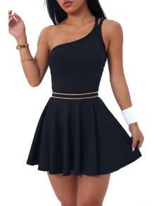 Easithlete Women Solid Color Sleeveless Casual Sports Jumpsuit Dress - Black - View 5