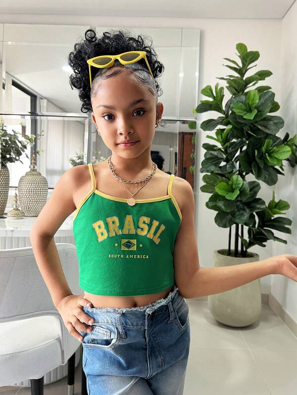 Tween Girls' Casual Streetwear Color Block Print Camisole