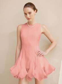 Aveloria Rosie Princess Style Sheer Mesh Peplum Sleeveless Mini Dress For Women