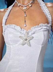 ROMWE Fairycore Đầm ruy băng sứa họa tiết nàng tiên cá phong cách nghỉ dưỡng cổ điển dành cho nữ - Nhiều màu - Xem 3