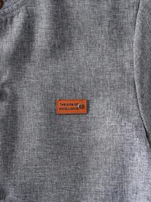 SHEIN 1 件青少年男孩立领绅士风格纯蓝色百搭休闲短袖衬衫，春夏 - 灰色 - 查看 3