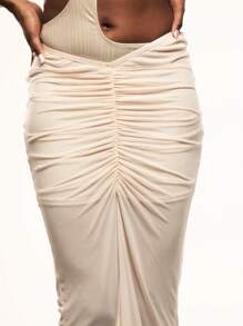 TypaGal Jupe de plage plissée sexy en maille transparente - Nude - Voir 5