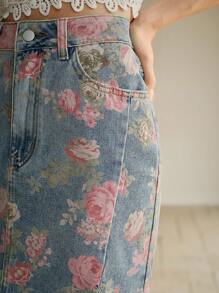 Anewsta Fashionable Printed Denim Mini Skirt For Women - Blue - View 4