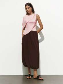 SHEIN LUNE Blusa de moda para mujer con un hombro, cuello con volantes y bajo asimétrico - Rosa Pálido - Ver 3