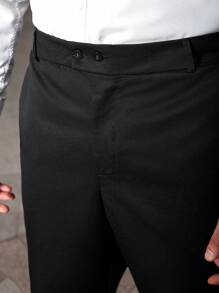 Manfinity CasualCool Pantalones de unicolor con bolsillos y presillas para cinturón, pantalones casuales de verano para hombre de talla grande