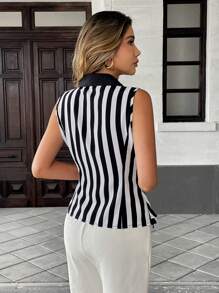 Chiquease Ladies' Sleeveless Shirt, Fashionable For Summer - Black and White - View 2