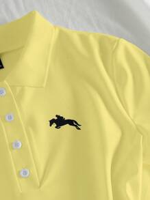 Elamini Women Casual Polo Collar Short Sleeve Dress