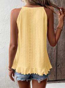 EMERY ROSE Áo ba lỗ hở vai thêu viền bèo nhún thường ngày cho kỳ nghỉ của phụ nữ - Màu vàng - Xem 2